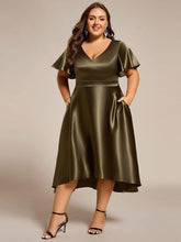 Plus Size Satin Wedding Guest Dress with Short Sleeves